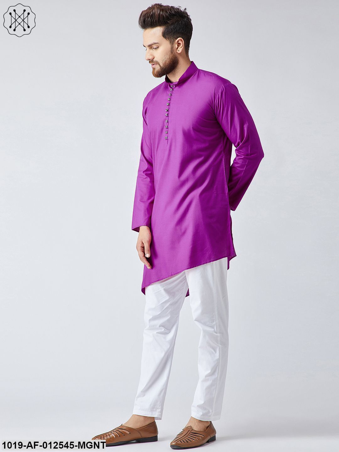 Men's Cotton Magenta Kurta & White Pyjama Set