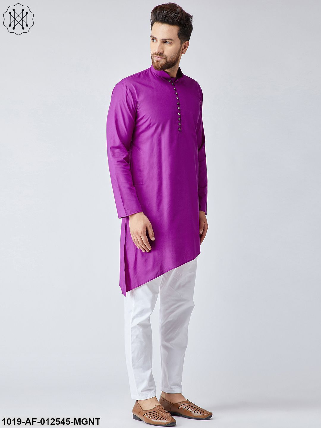 Men's Cotton Magenta Kurta & White Pyjama Set