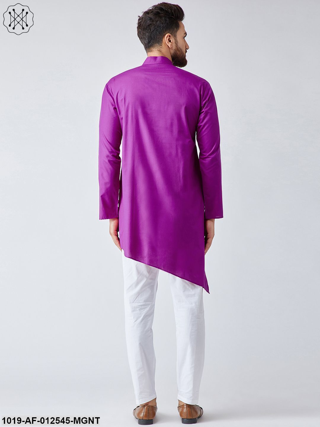 Men's Cotton Magenta Kurta & White Pyjama Set