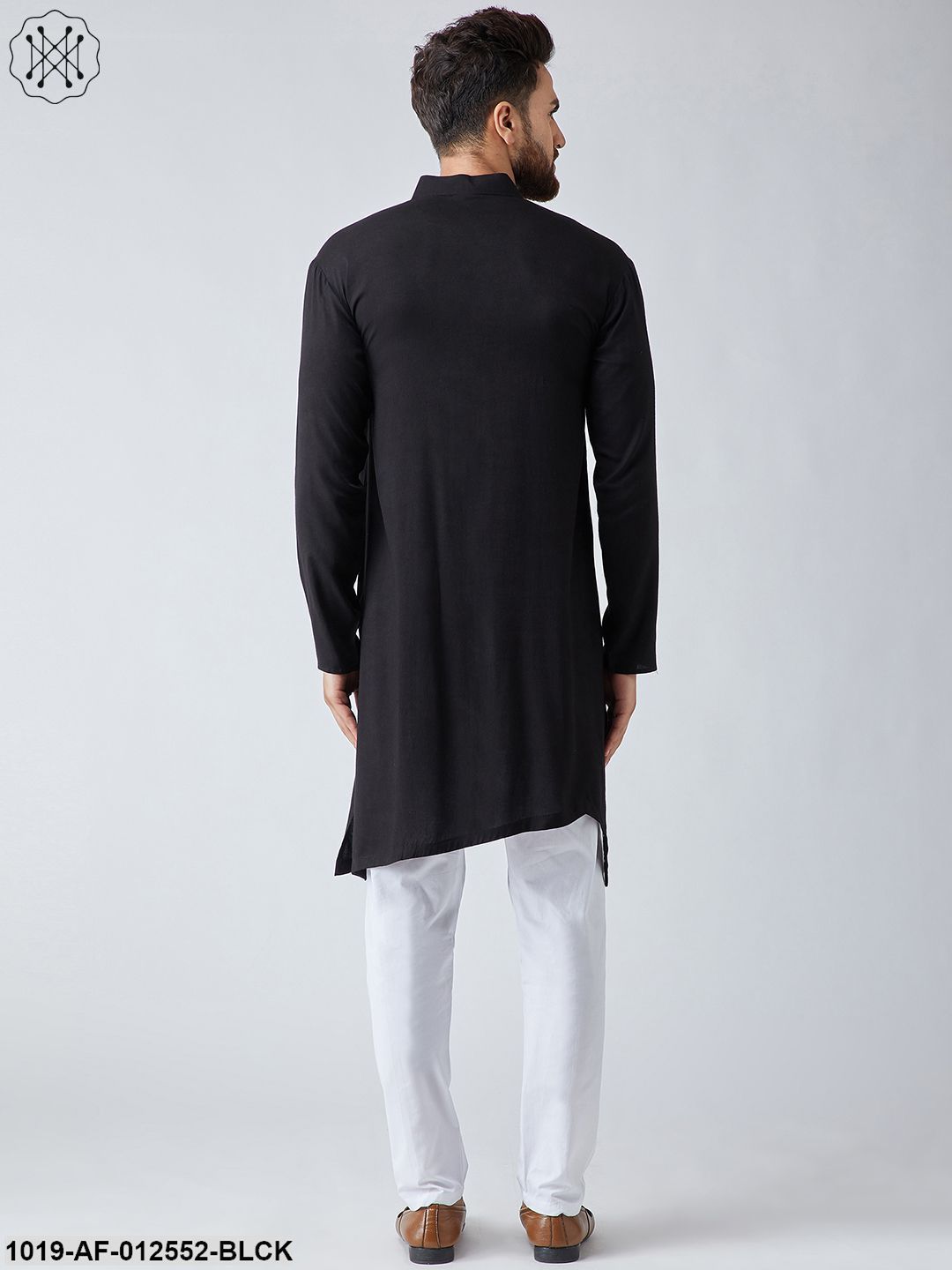 Men's Cotton Black Kurta & White Pyjama Set