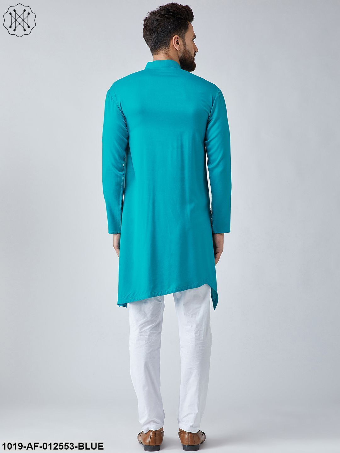 Men's Cotton Sky Blue Kurta & White Pyjama Set