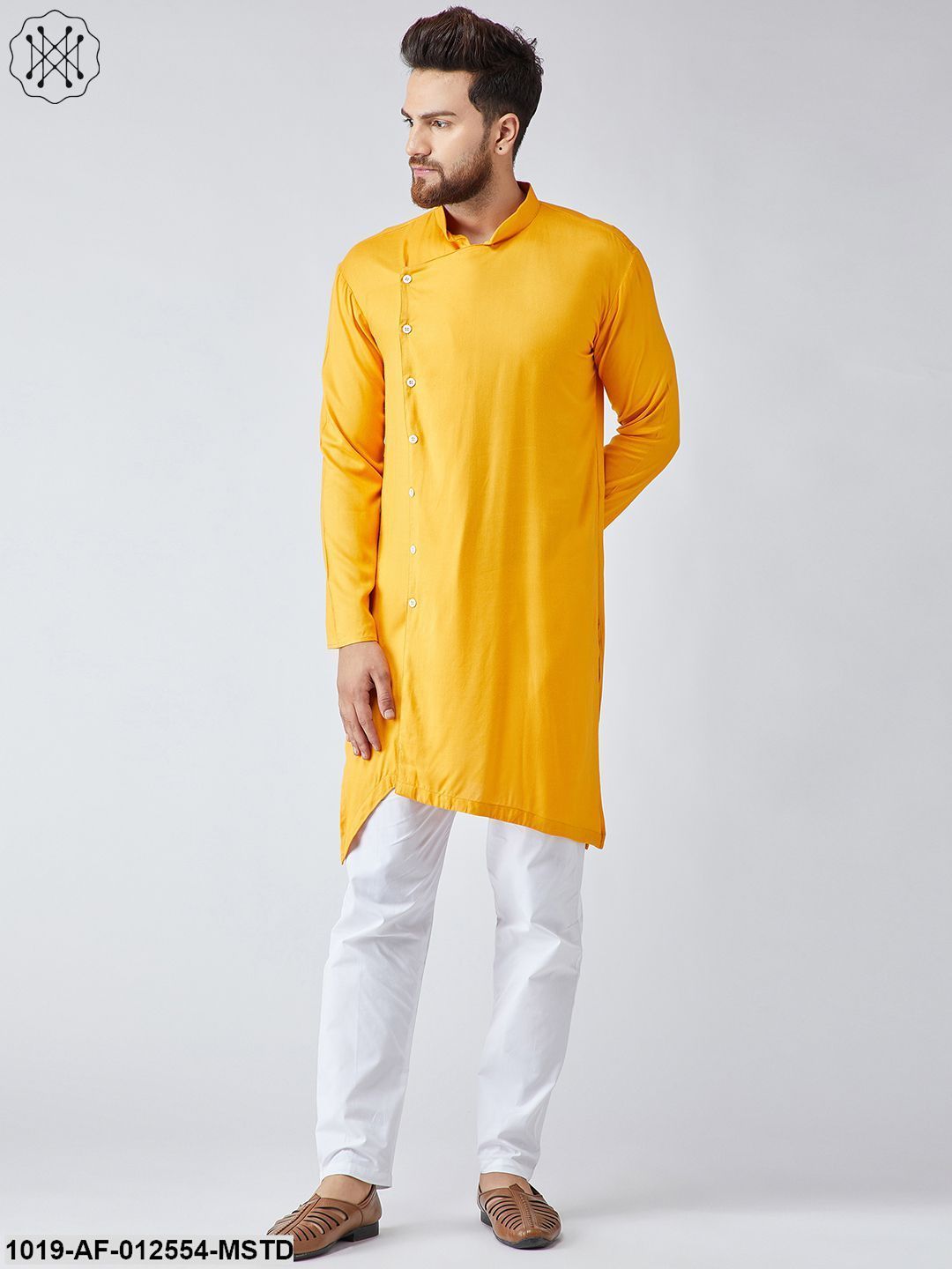 Men's Cotton Mustard Kurta & White Pyjama Set