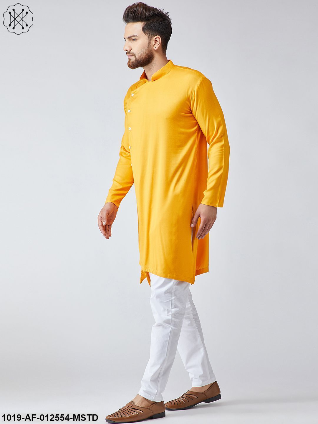 Men's Cotton Mustard Kurta & White Pyjama Set