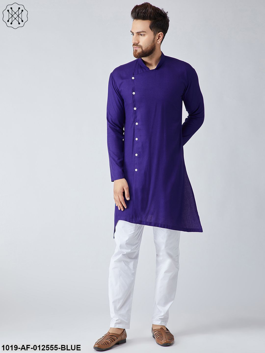 Men's Cotton Royal Blue Kurta & White Pyjama Set