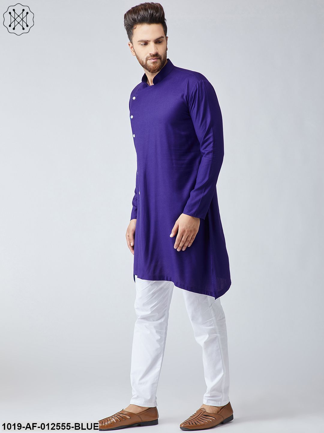 Men's Cotton Royal Blue Kurta & White Pyjama Set