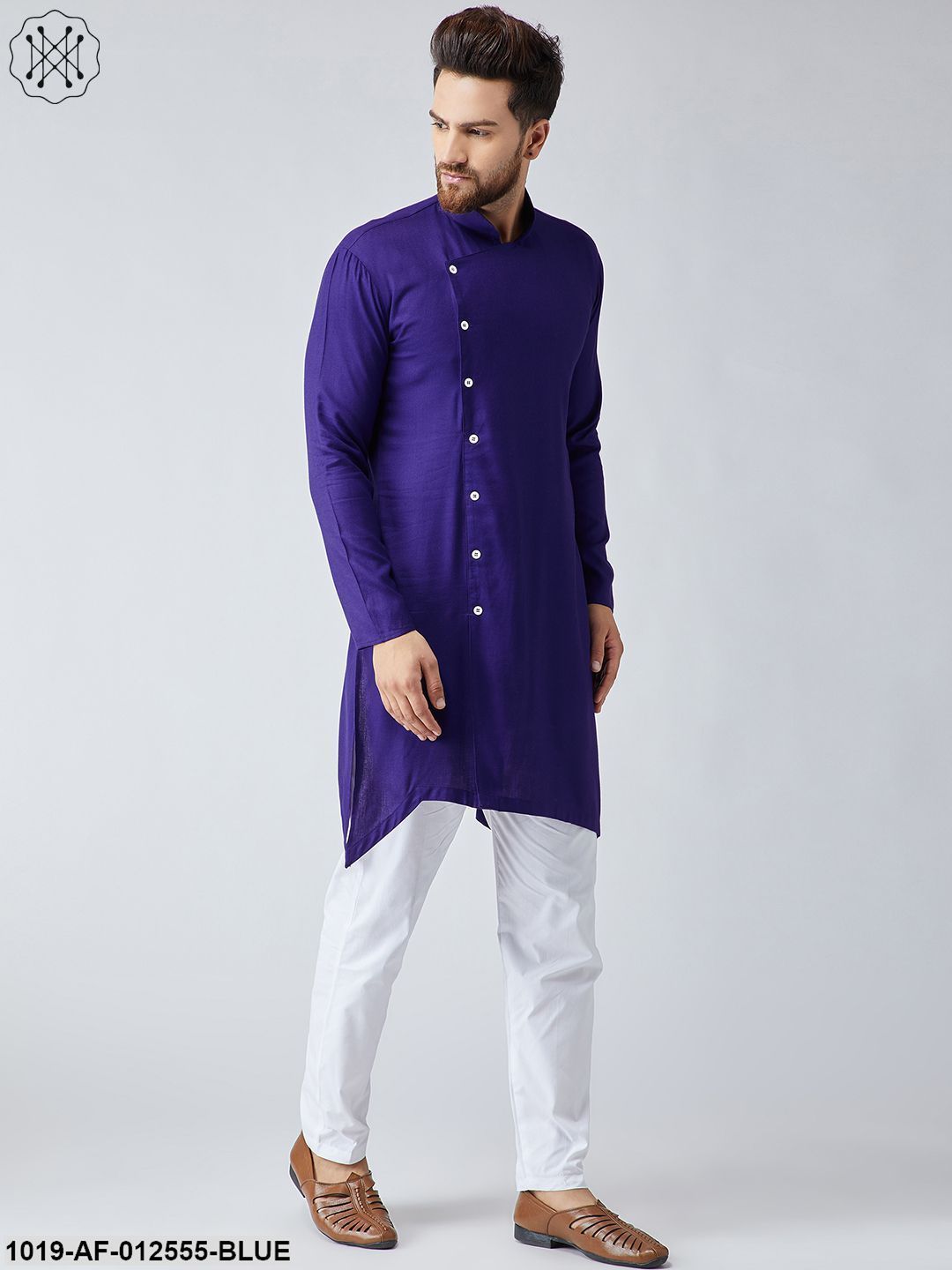 Men's Cotton Royal Blue Kurta & White Pyjama Set