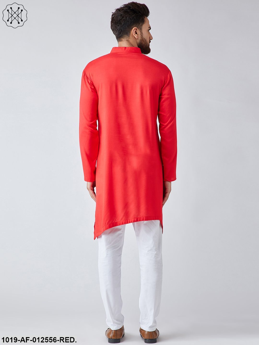Men's Cotton Red Kurta & White Pyjama Set