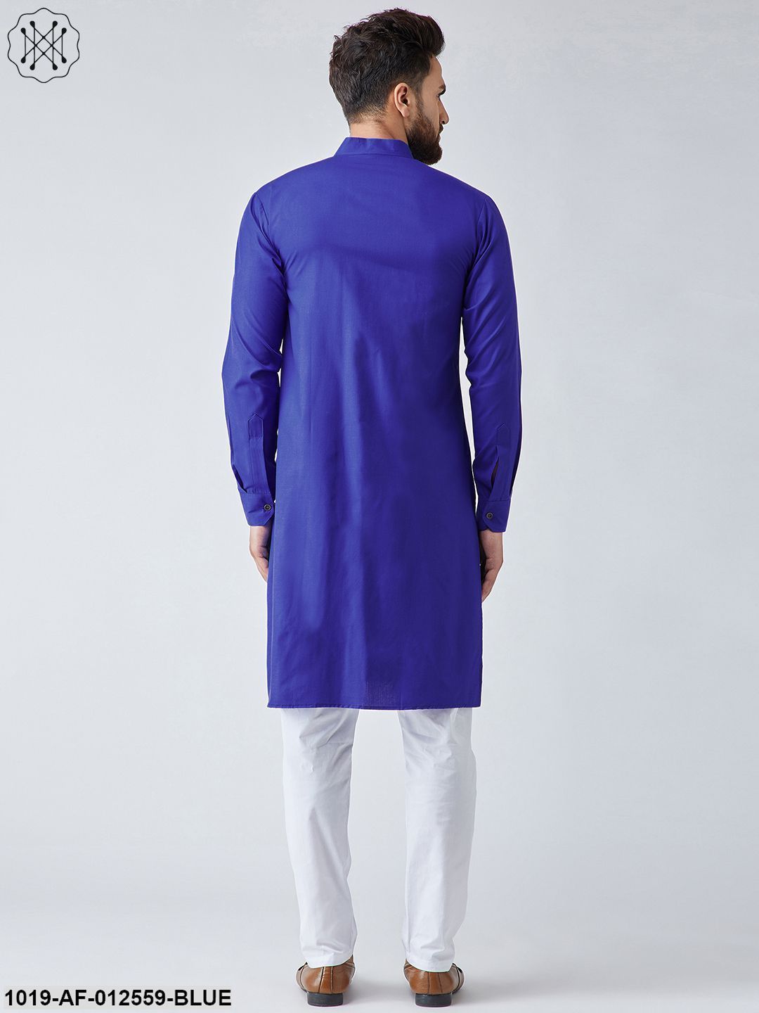 Men's Cotton Blue Pathani Kurta & White Pyjama Set