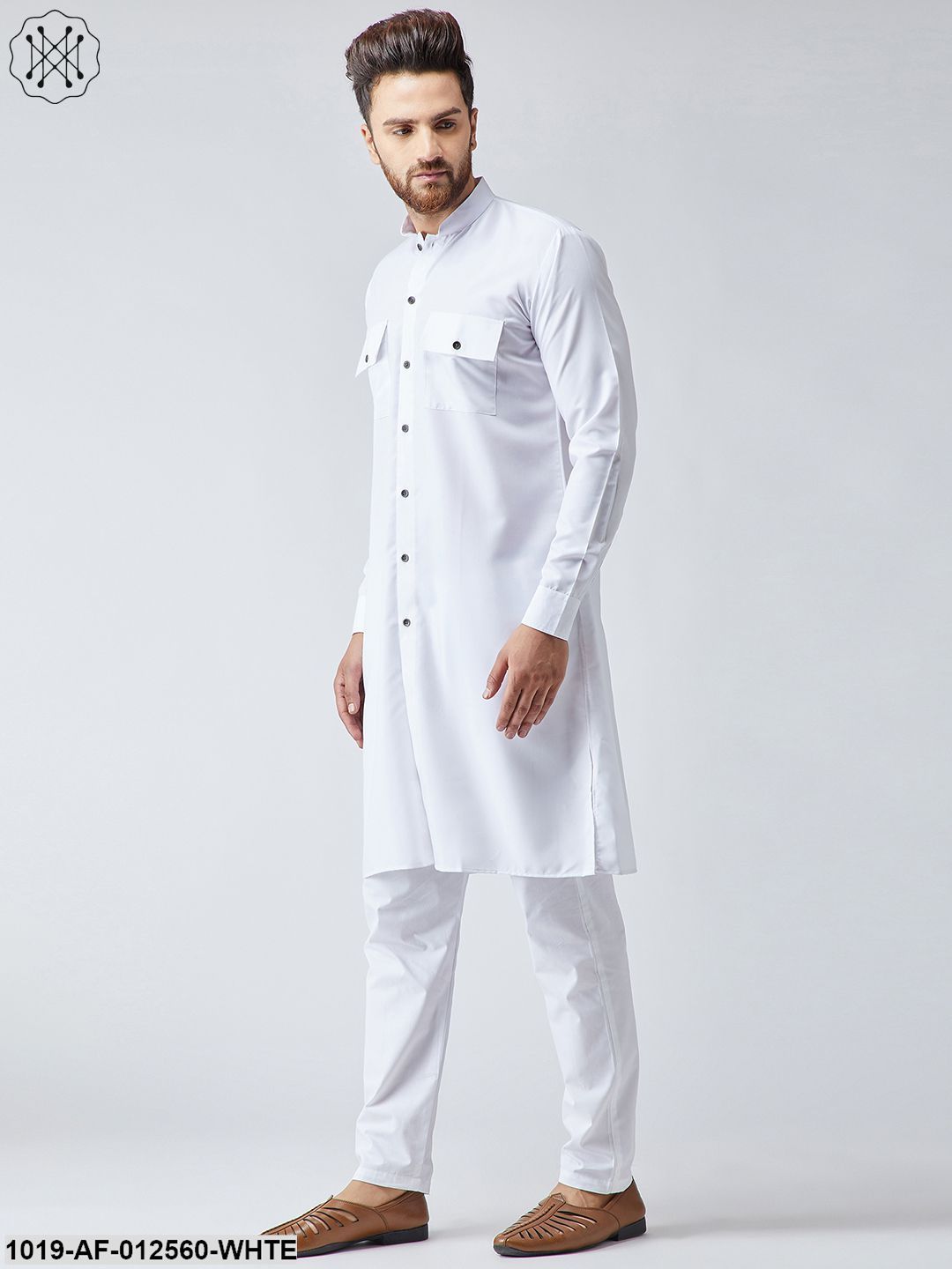Men's Cotton White Pathani Kurta & White Pyjama Set
