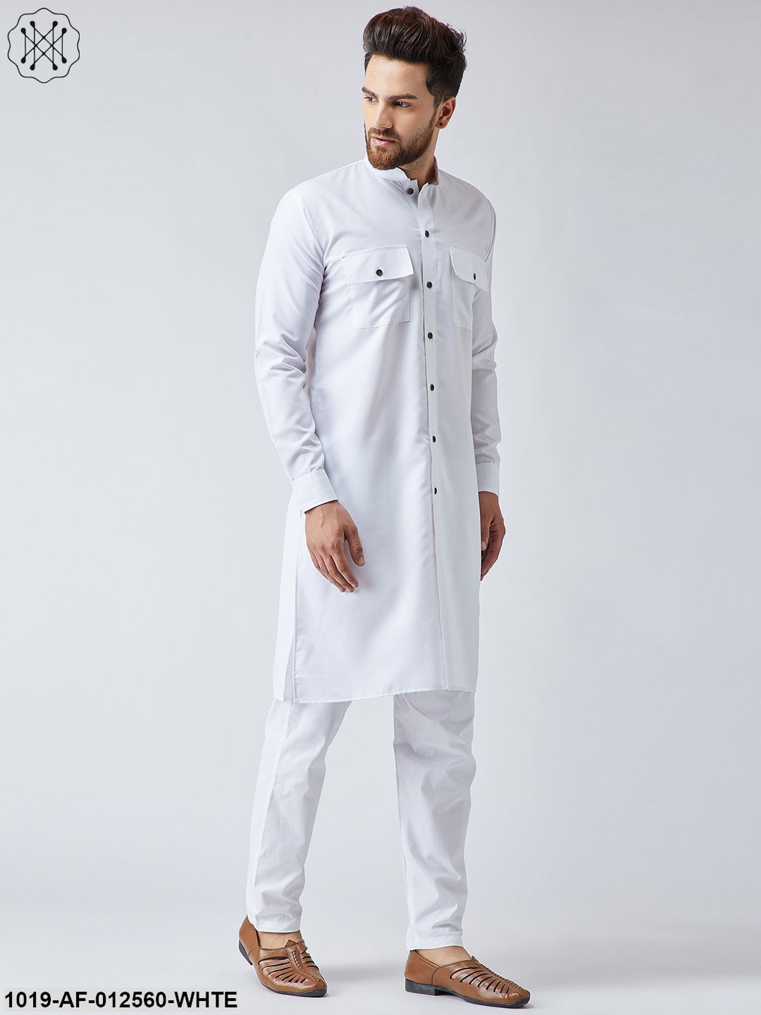 Men's Cotton White Pathani Kurta & White Pyjama Set