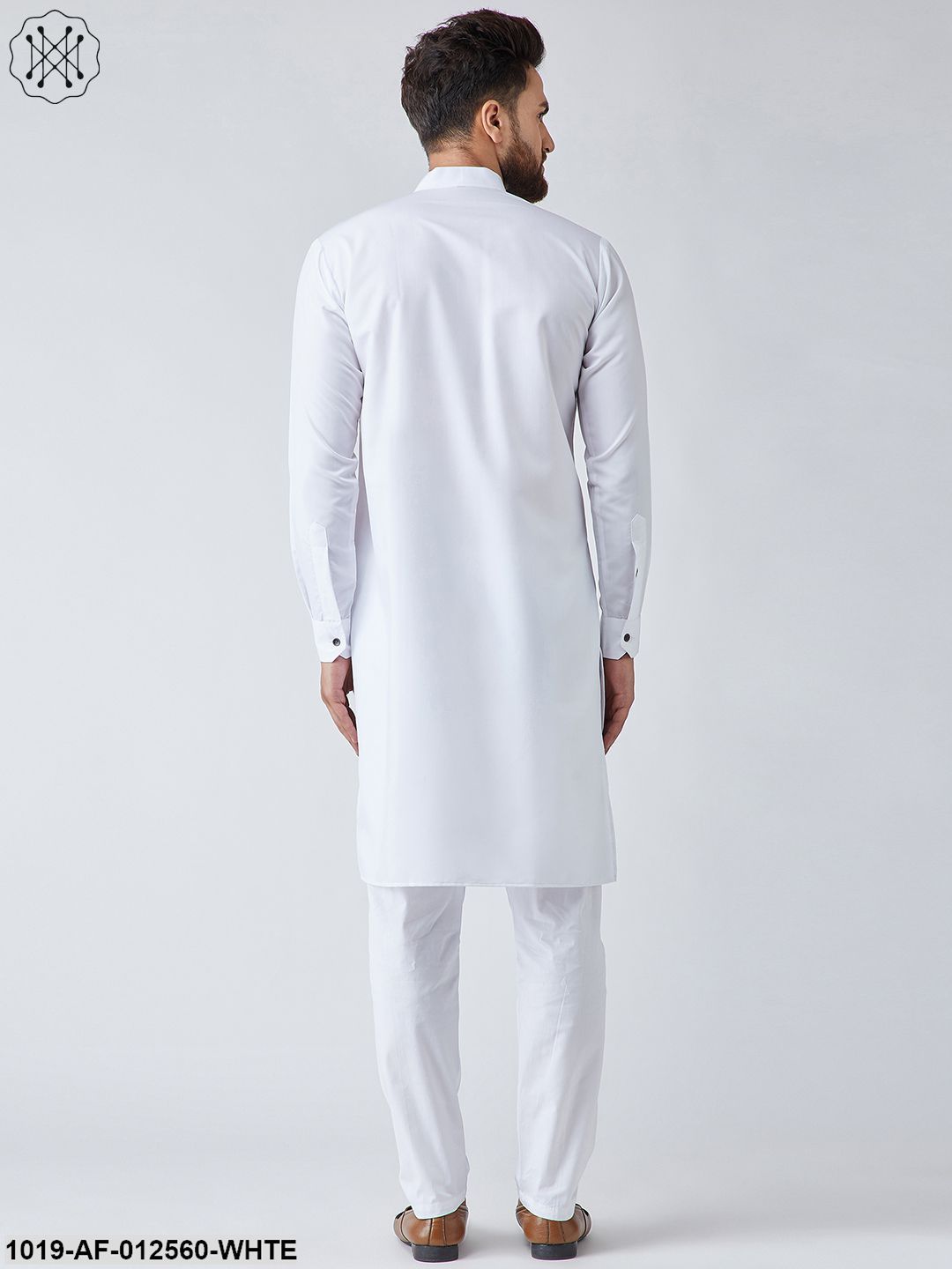Men's Cotton White Pathani Kurta & White Pyjama Set