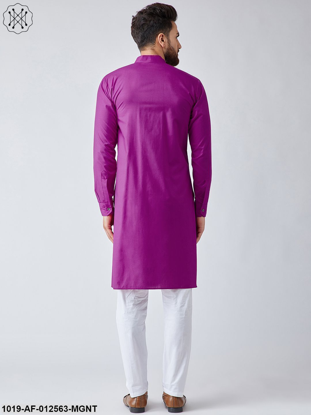 Men's Cotton Magenta Pathani Kurta & White Pyjama Set