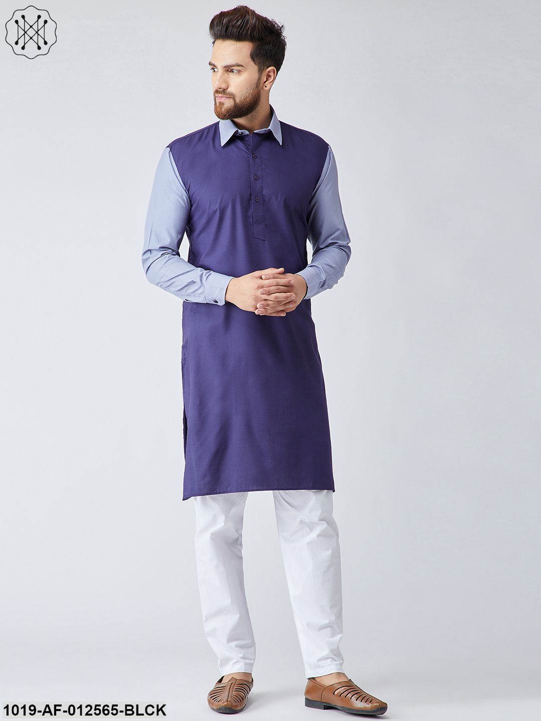 Men's Cotton Black & Maroon Kurta And White Pyjama Set