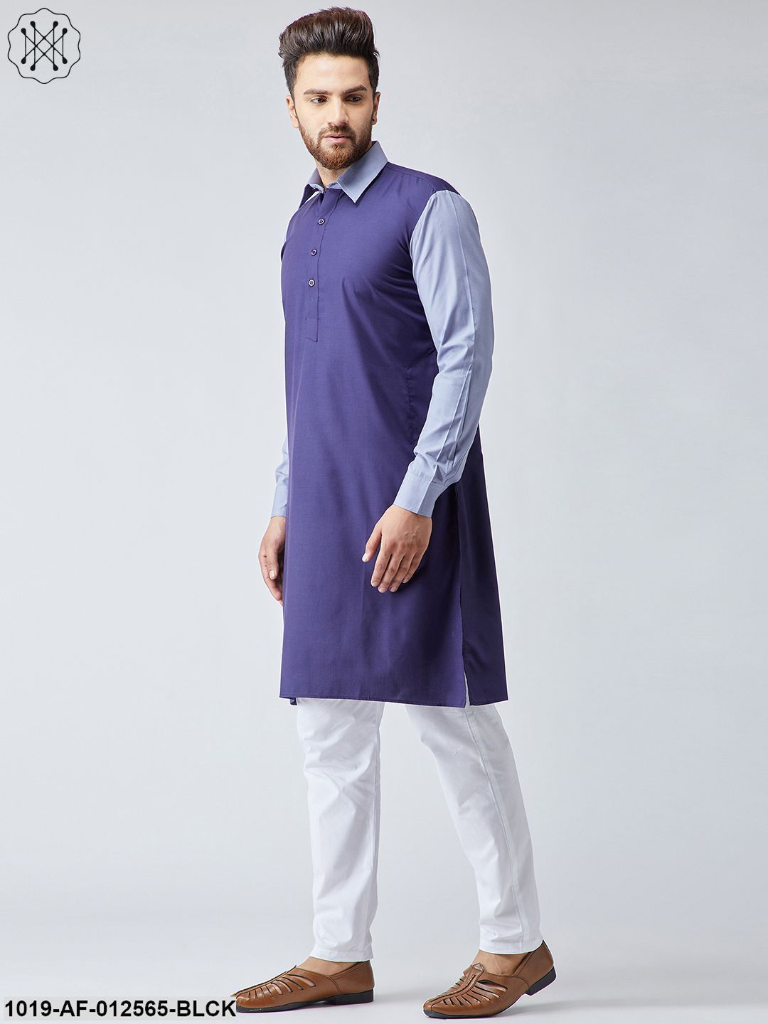 Men's Cotton Black & Maroon Kurta And White Pyjama Set