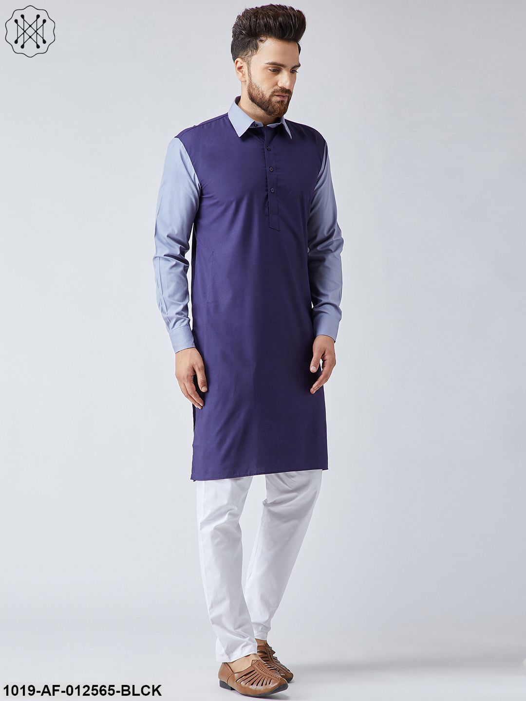 Men's Cotton Black & Maroon Kurta And White Pyjama Set