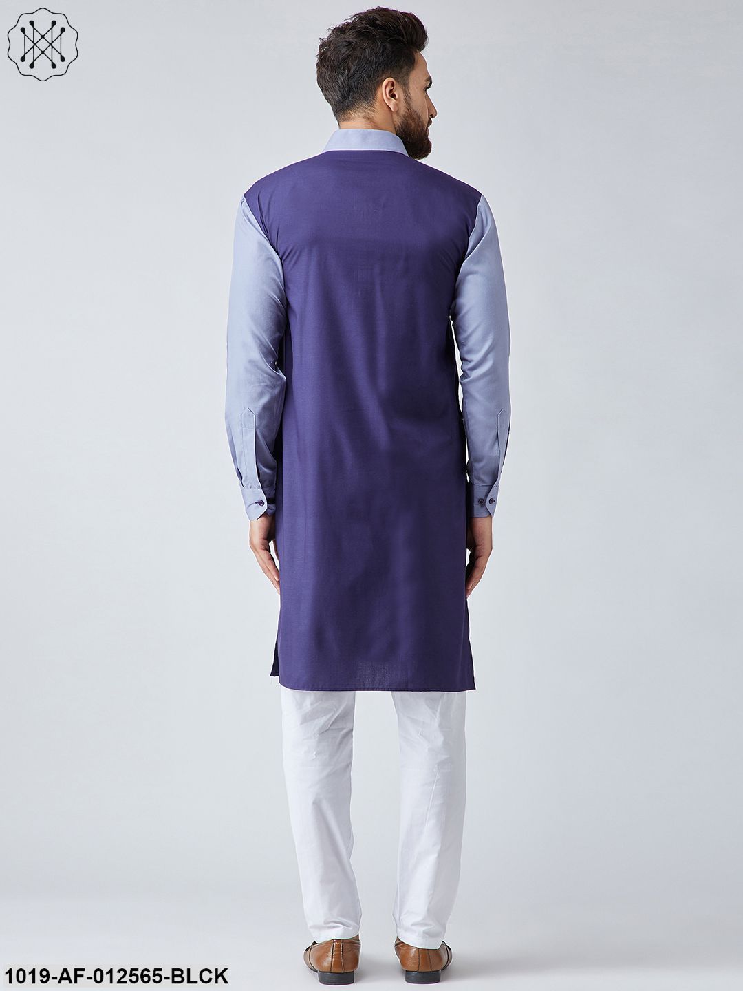Men's Cotton Black & Maroon Kurta And White Pyjama Set