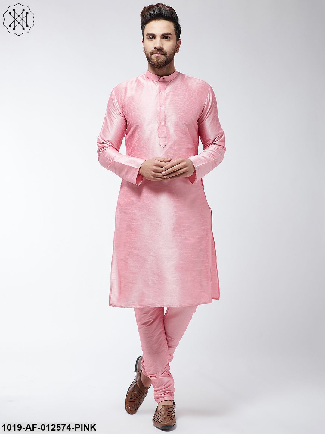 Men's Silk Blend Pink Kurta & Churidaar Pyjama Set - Sojanya