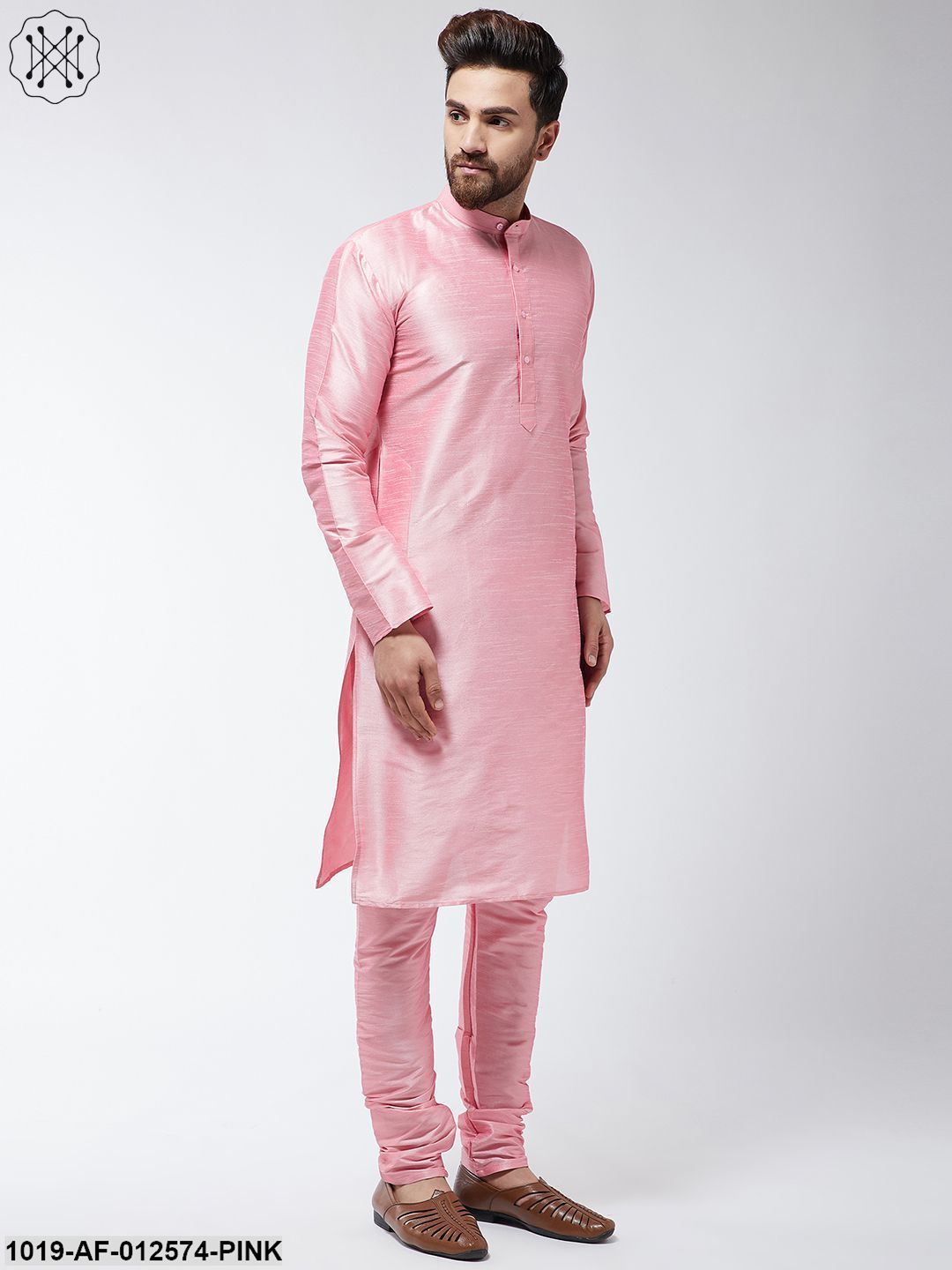 Men's Silk Blend Pink Kurta & Churidaar Pyjama Set - Sojanya