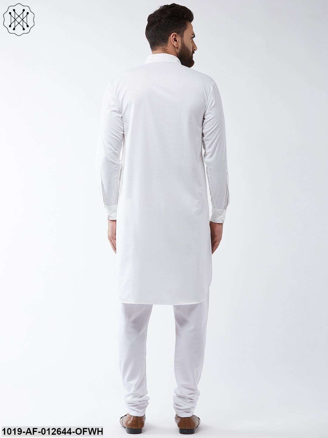 Men's Cotton Off White Solid Pathani Kurta & White Churidar Pyjama Set