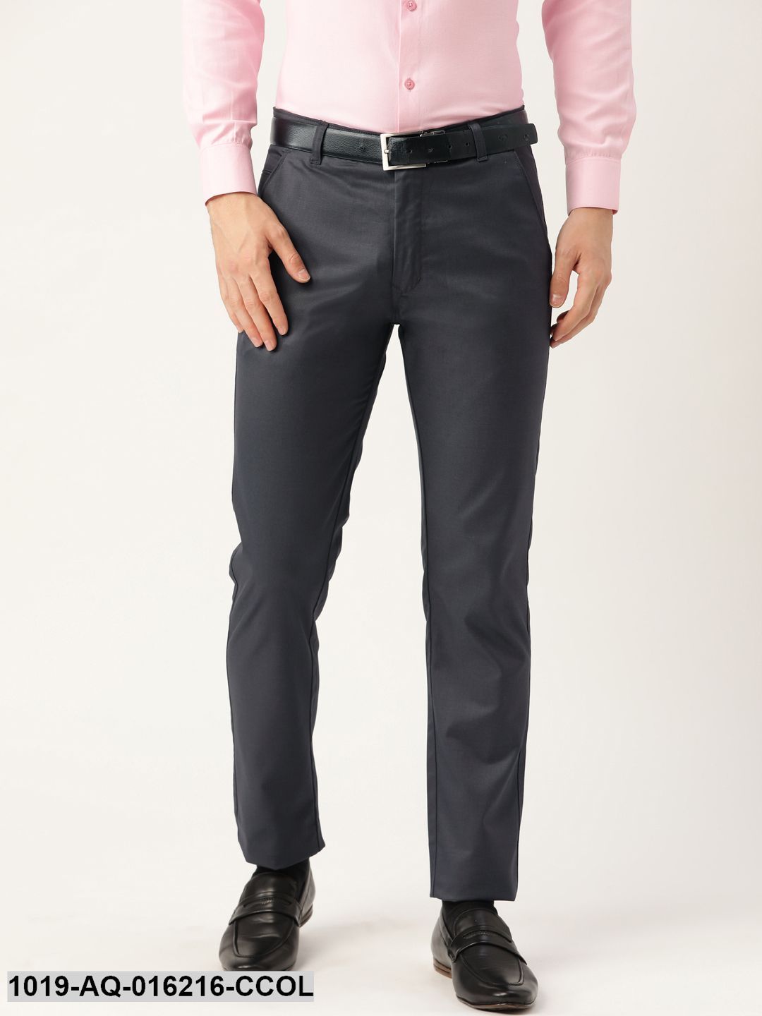 Men's Cotton Blend Charcoal Grey Solid Formal Trousers - Sojanya