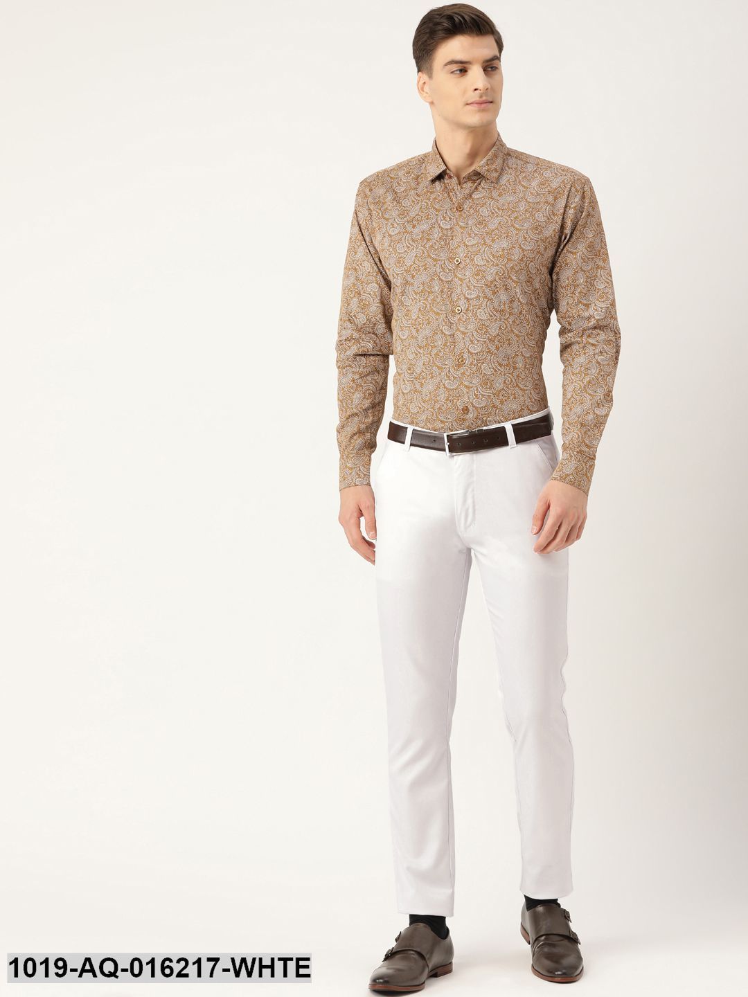 Men's Cotton Blend White Solid Formal Trousers - Sojanya