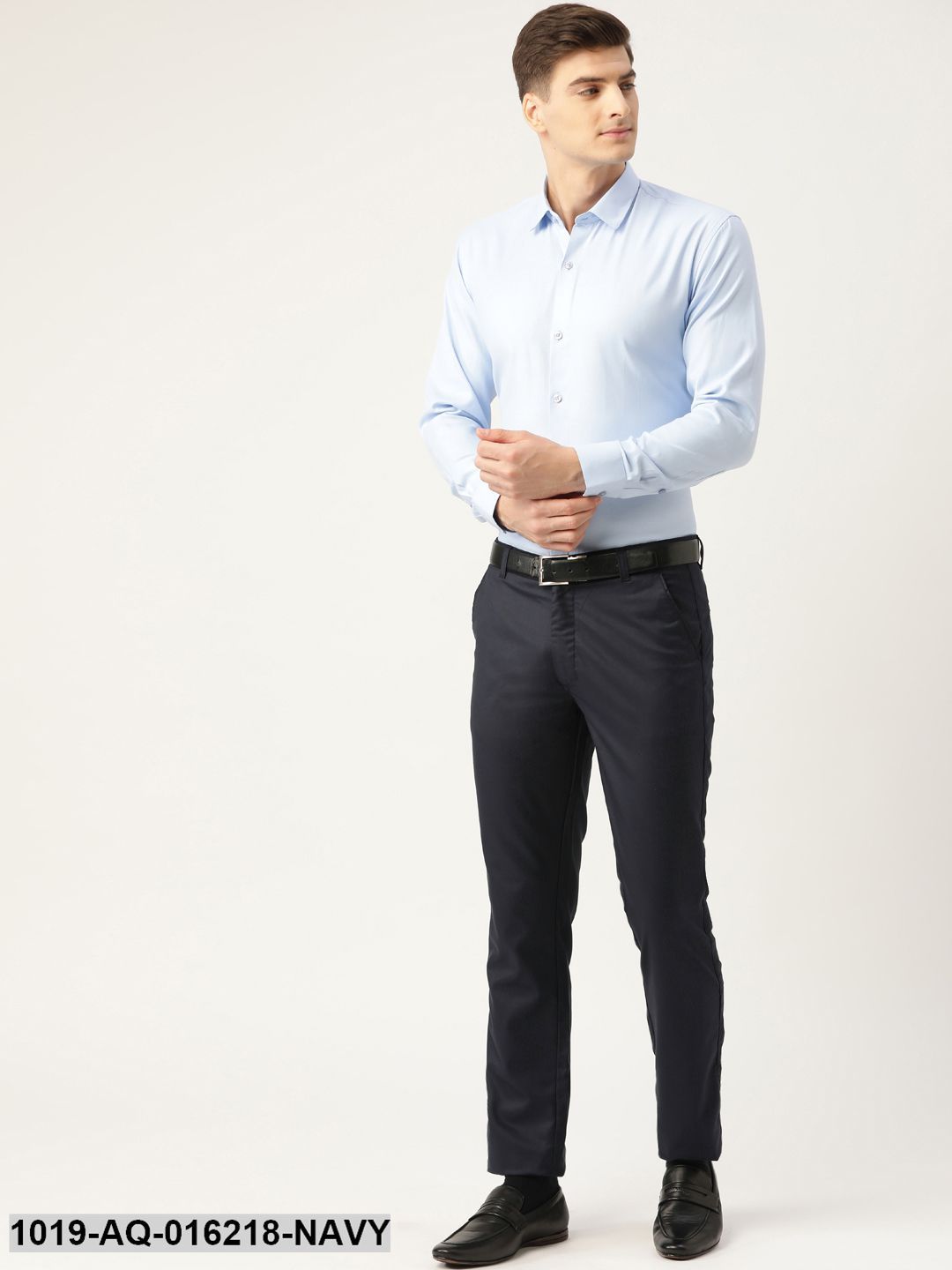 Men's Cotton Blend Dark Navy Blue Solid Formal Trousers - Sojanya