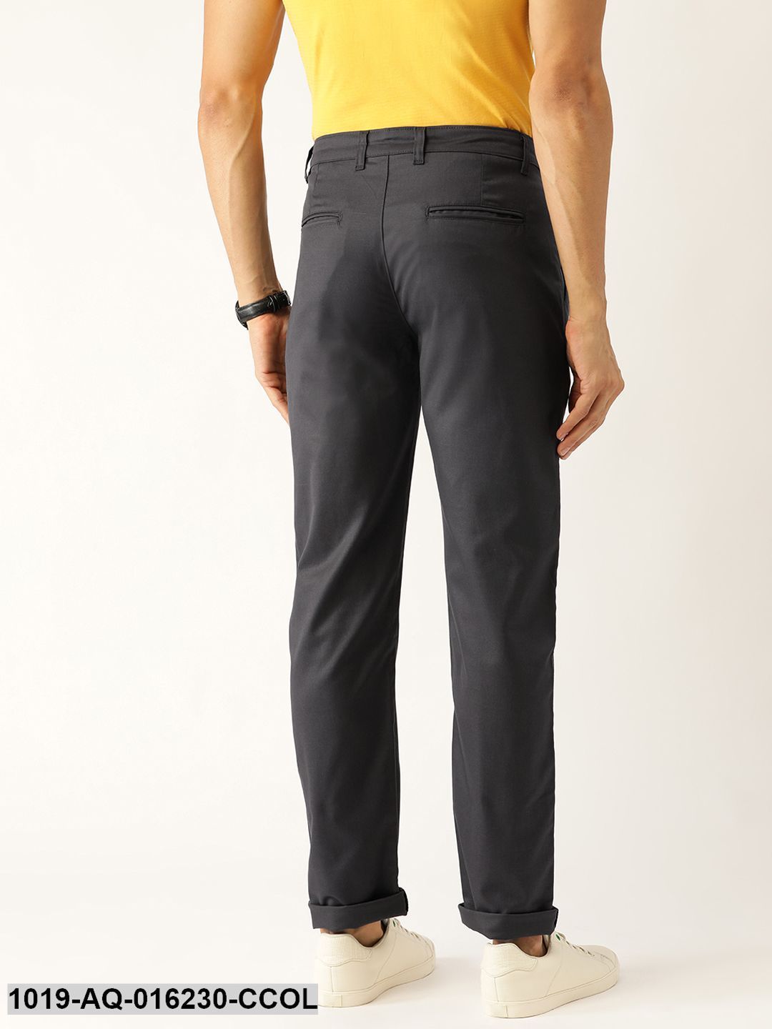 Men's Cotton Blend Charcoal Grey Solid Casual Trousers - Sojanya