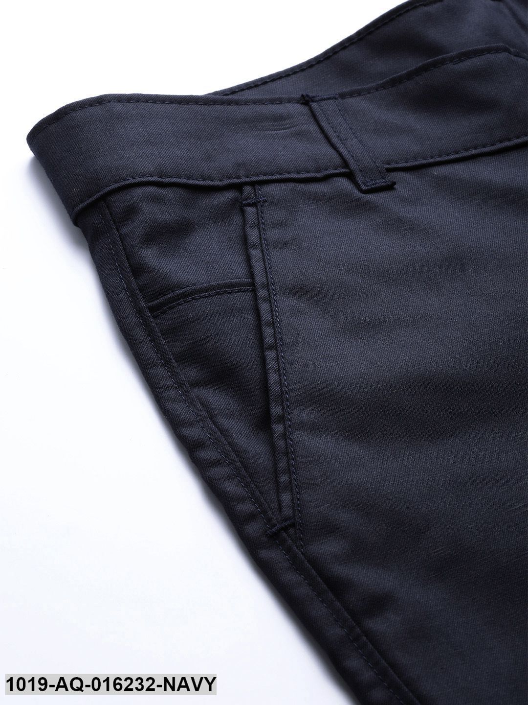 Men's Cotton Blend Dark Navy Blue Solid Casual Trousers - Sojanya