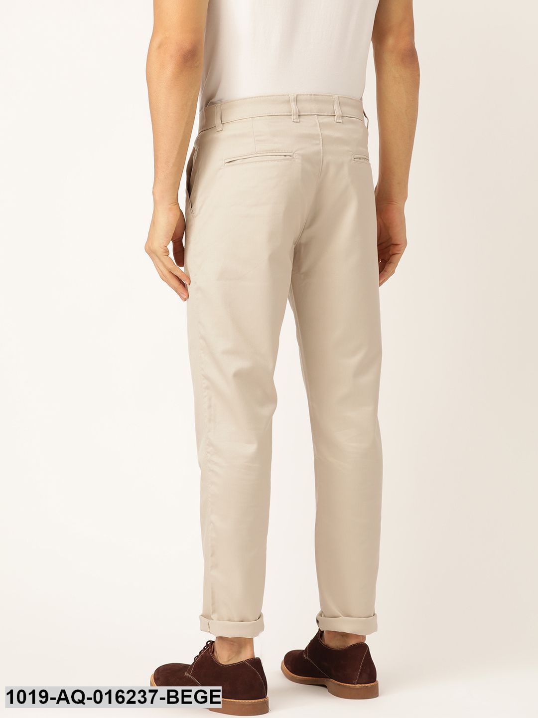Men's Cotton Blend Beige Solid Casual Trousers