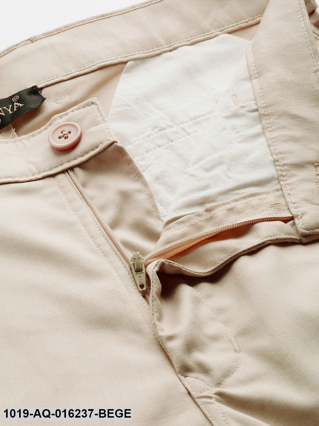 Men's Cotton Blend Beige Solid Casual Trousers