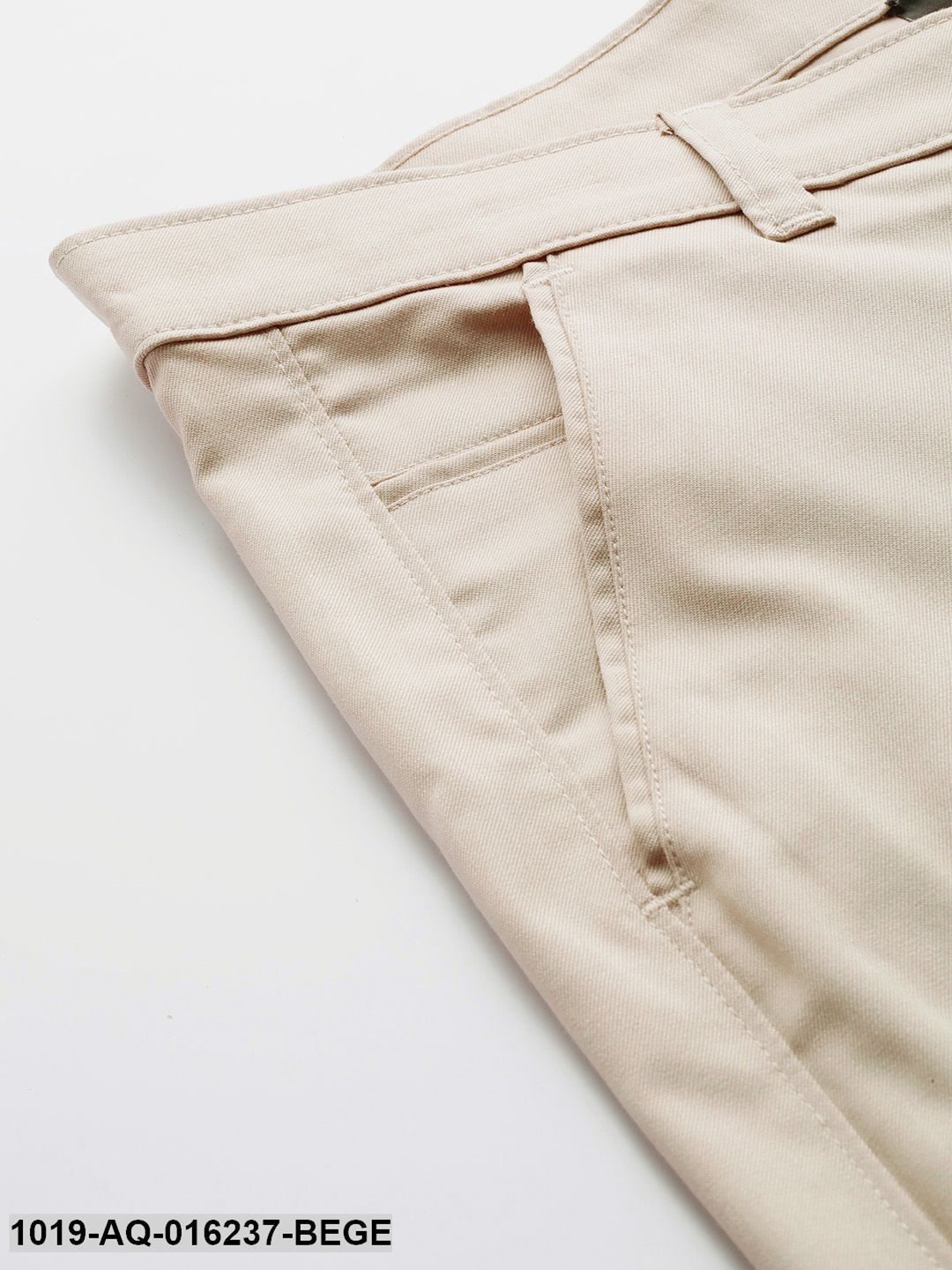 Men's Cotton Blend Beige Solid Casual Trousers