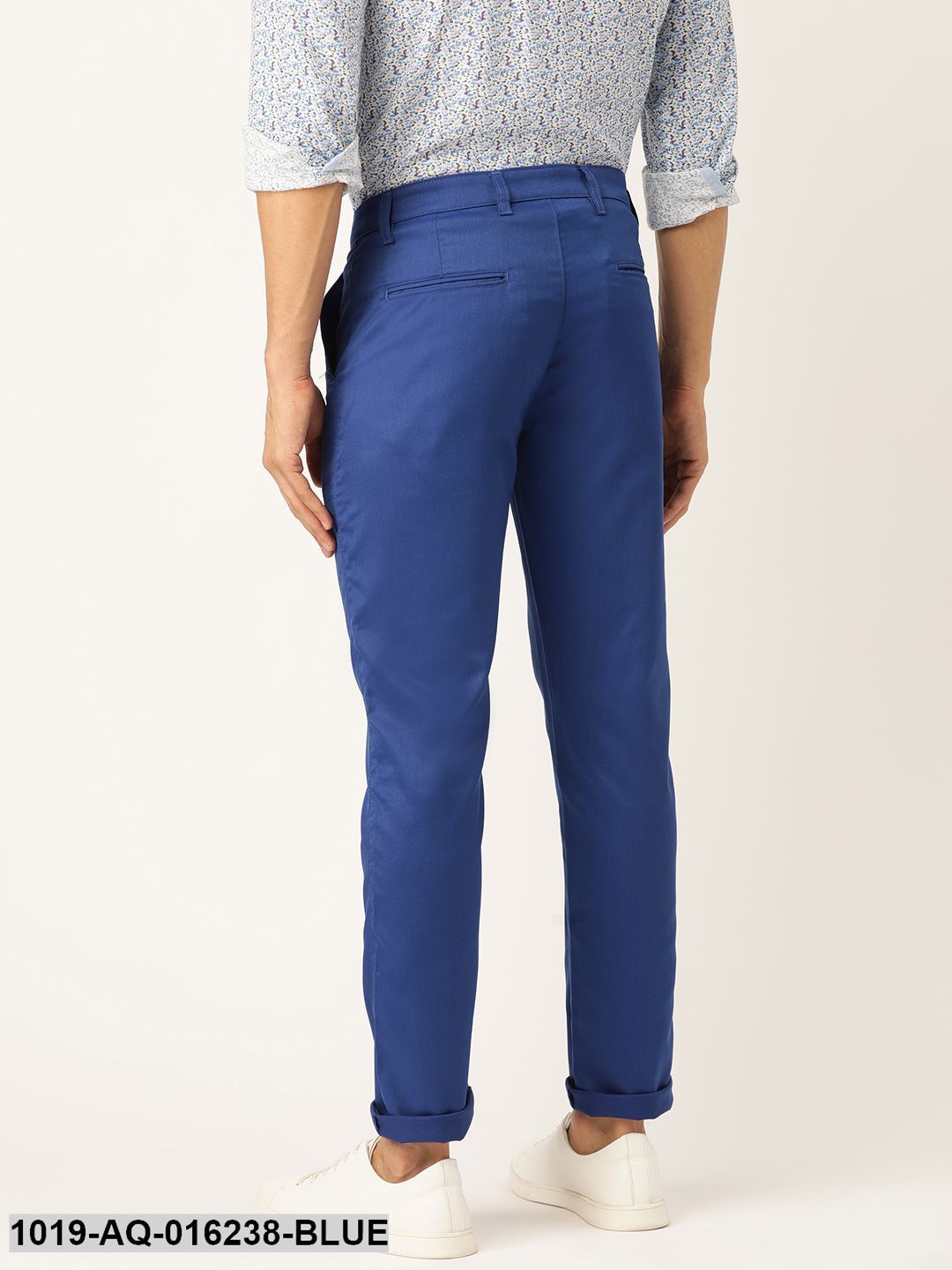 Men's Cotton Blend Royal Blue Solid Casual Trousers