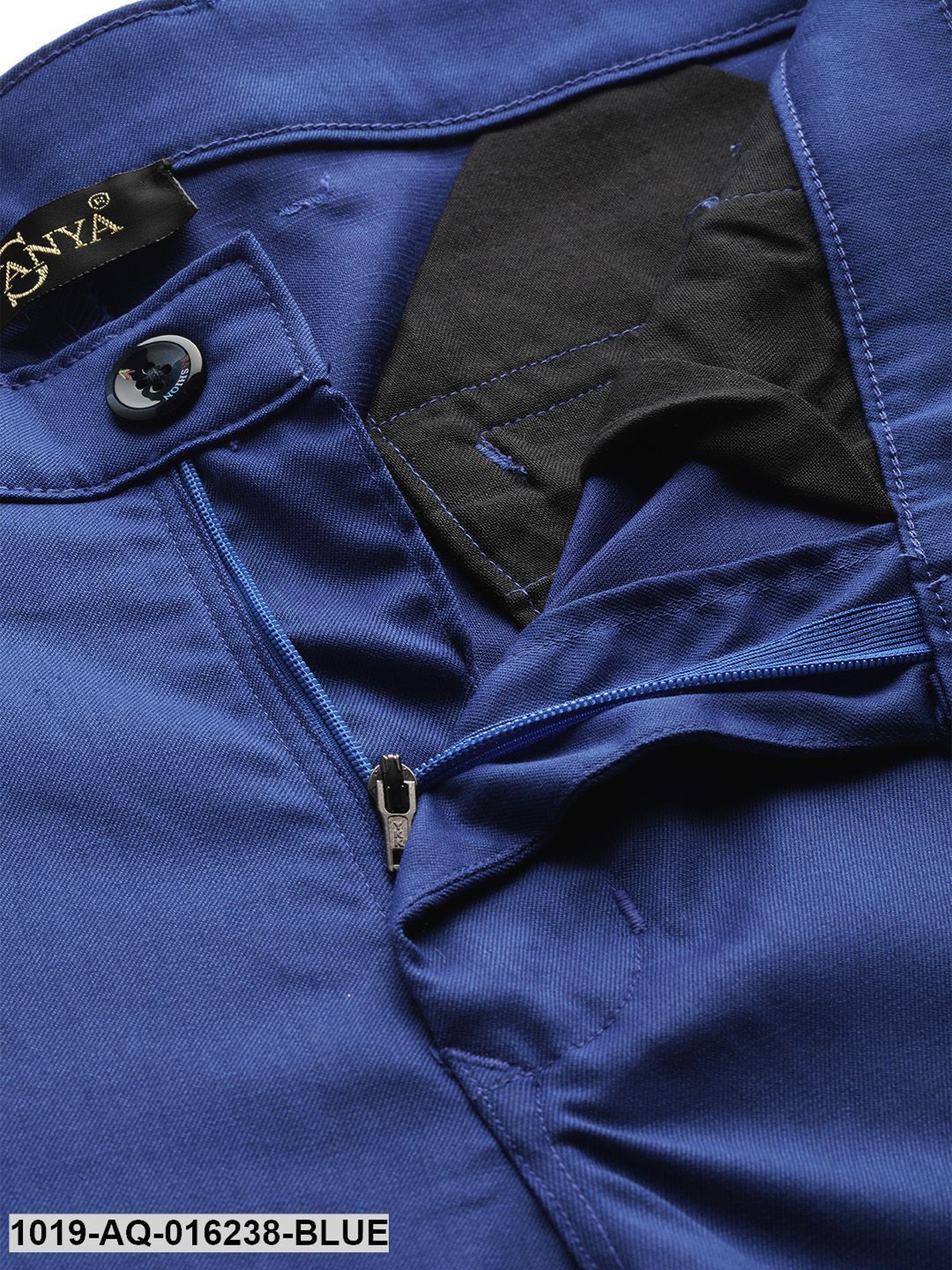 Men's Cotton Blend Royal Blue Solid Casual Trousers