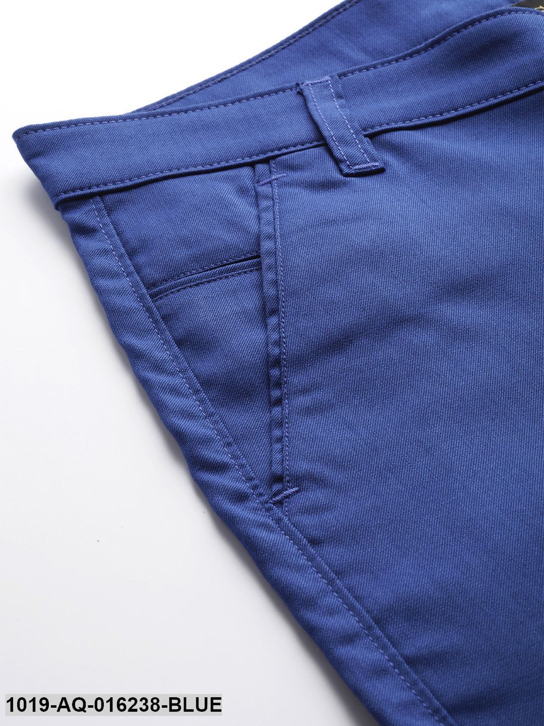 Men's Cotton Blend Royal Blue Solid Casual Trousers