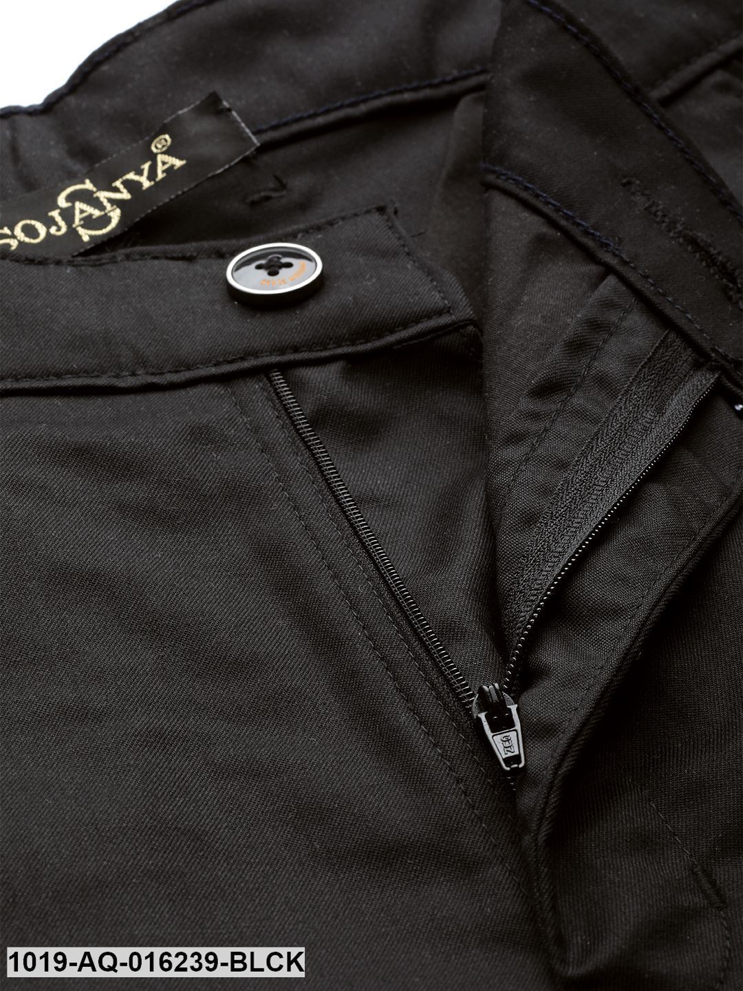Men's Cotton Blend Black Solid Casual Trousers - Sojanya
