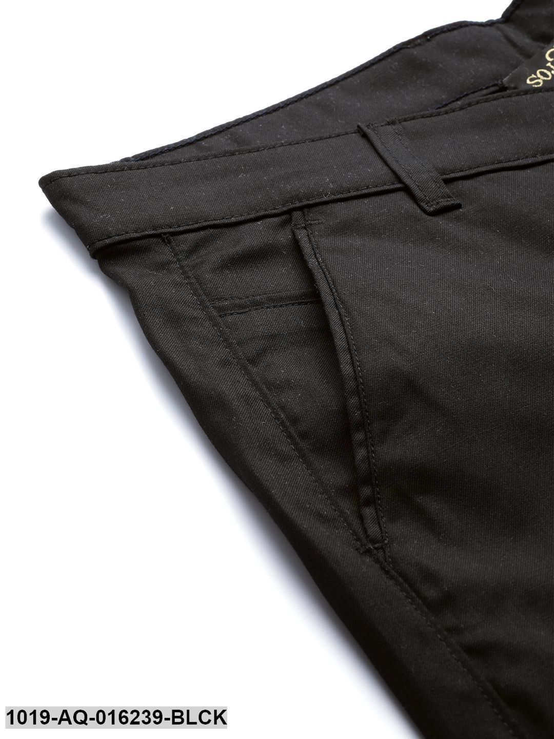 Men's Cotton Blend Black Solid Casual Trousers - Sojanya
