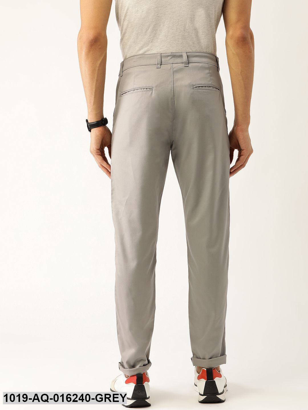 Men's Cotton Blend Grey Solid Casual Trousers - Sojanya