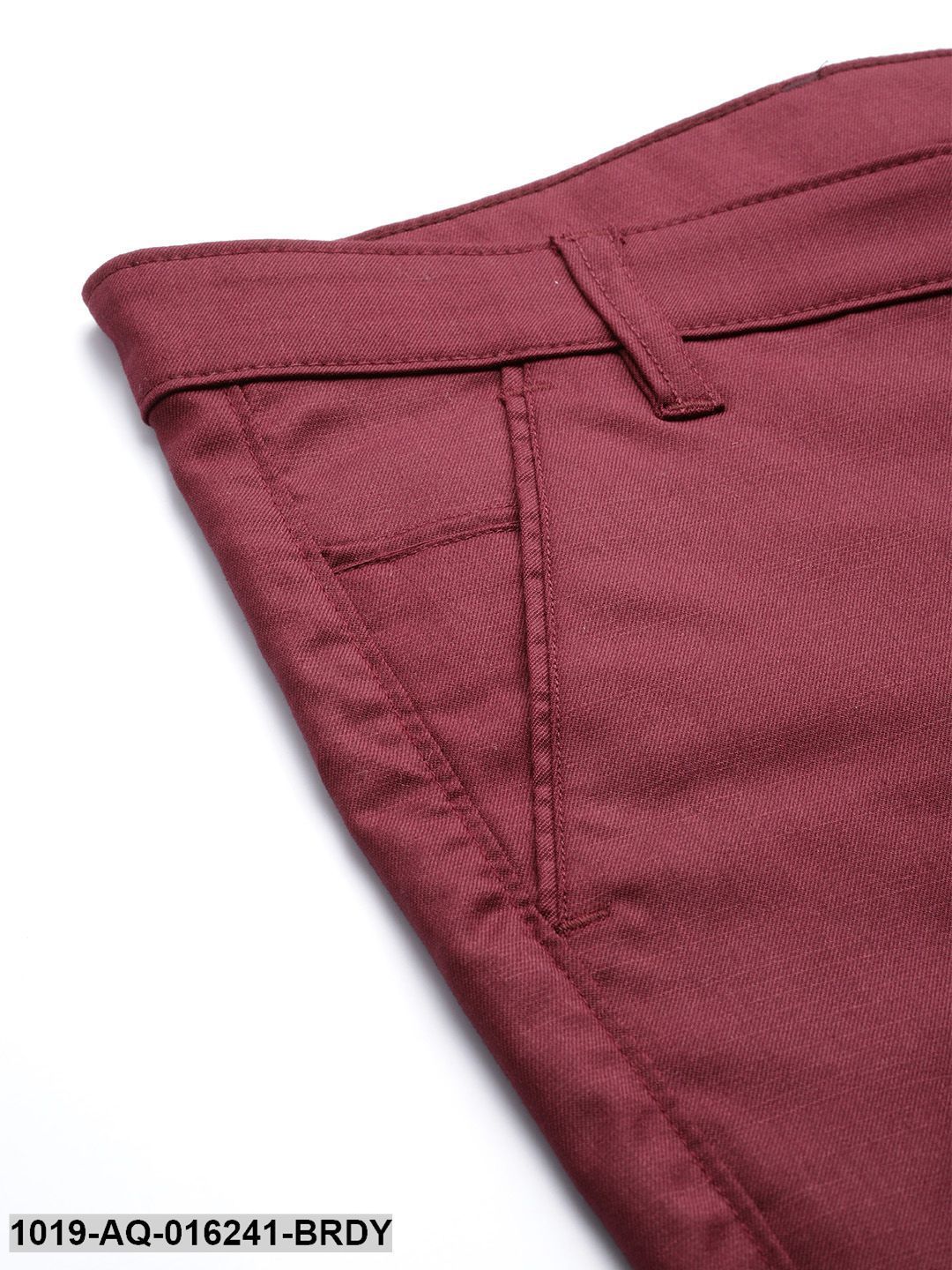 Men's Cotton Blend Burgundy Solid Casual Trousers - Sojanya