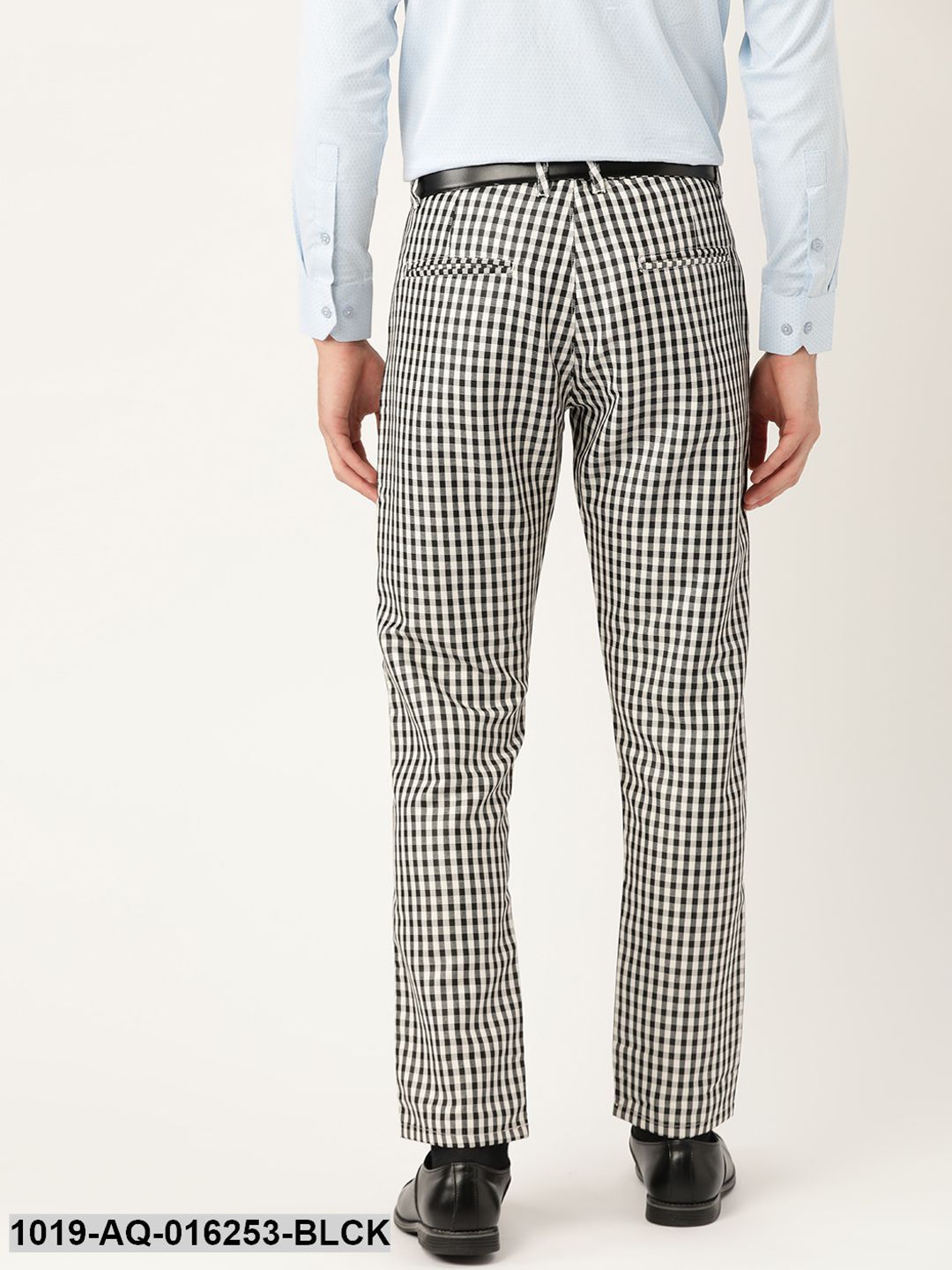 Men's Cotton Blend Black & White Checked Formal Trousers - Sojanya