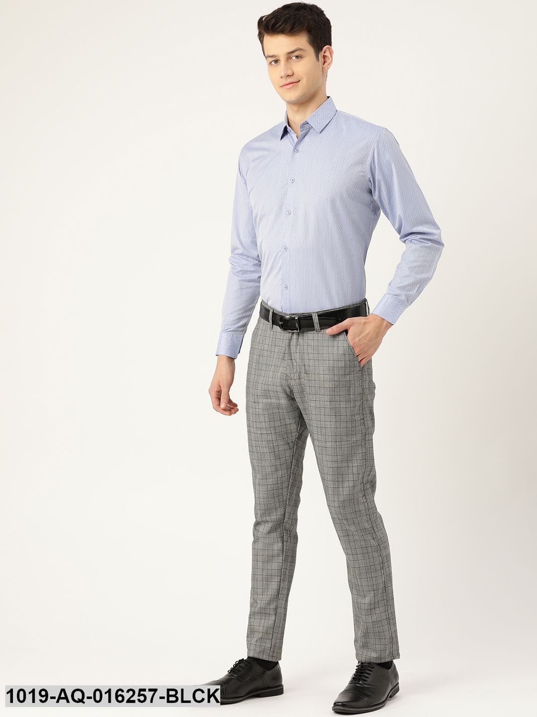 Men's Cotton Blend Black & Off White Checked Formal Trousers - Sojanya