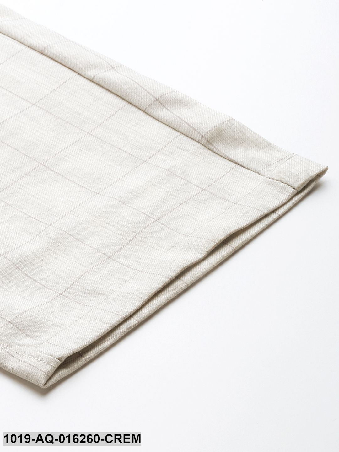 Men's Cotton Blend Cream & Grey Checked Formal Trousers