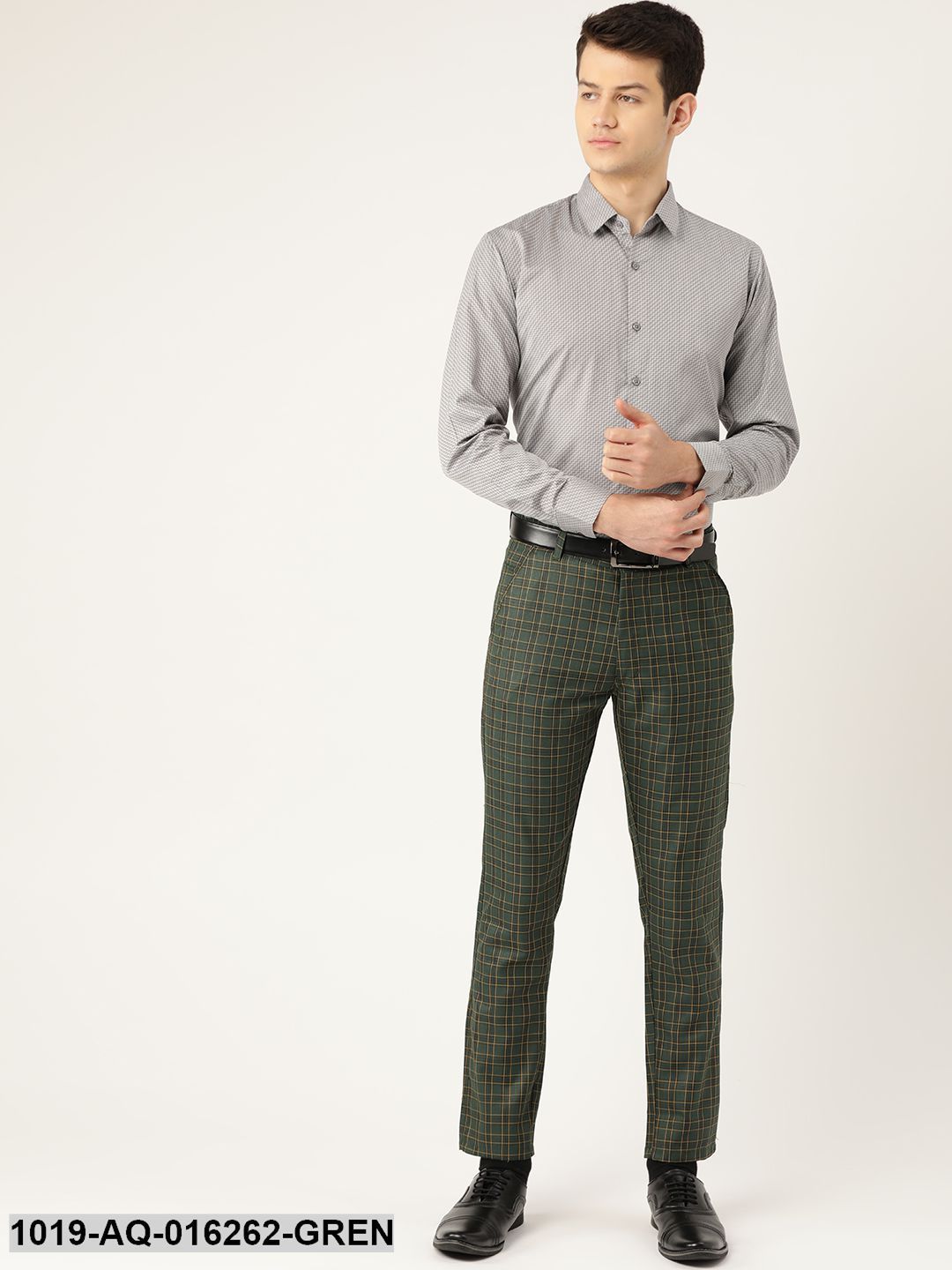 Men's Cotton Blend Dark Green & Yellow Checked Formal Trousers - Sojanya