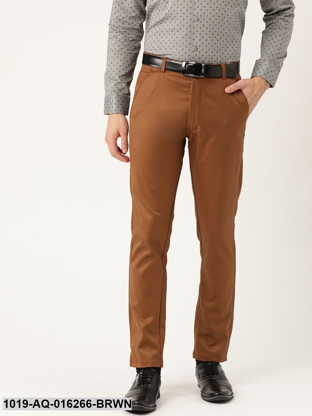 Men's Cotton Blend Dark Brown Solid Formal Trousers - Sojanya
