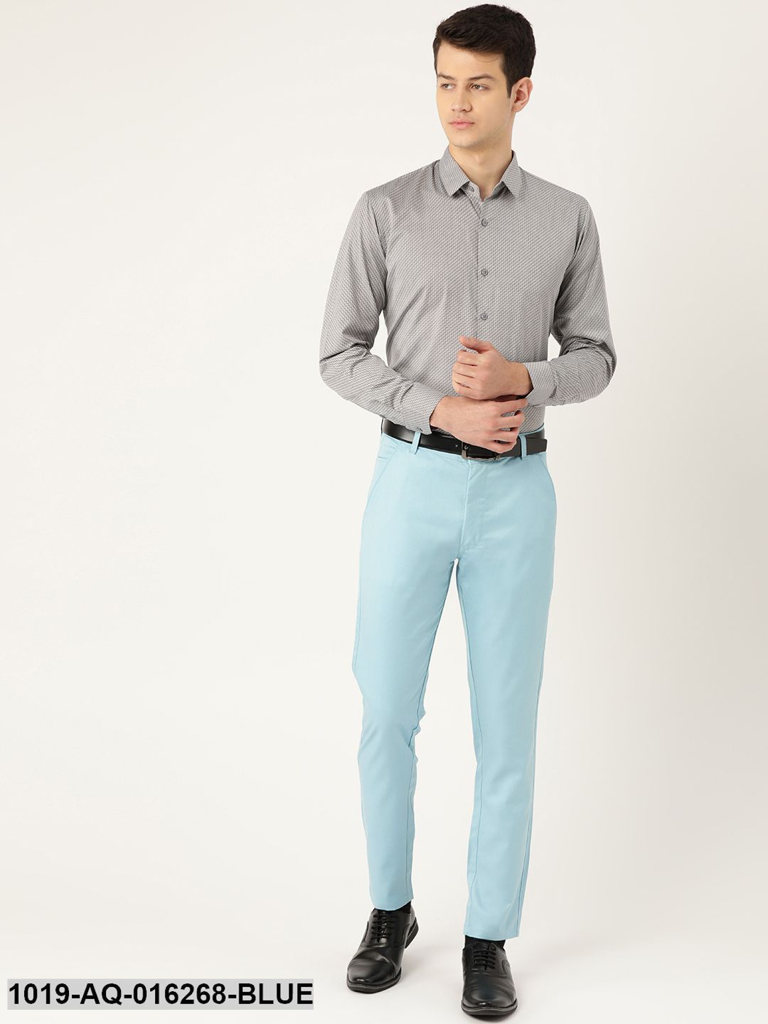 Men's Cotton Blend Sky Blue Solid Formal Trousers - Sojanya