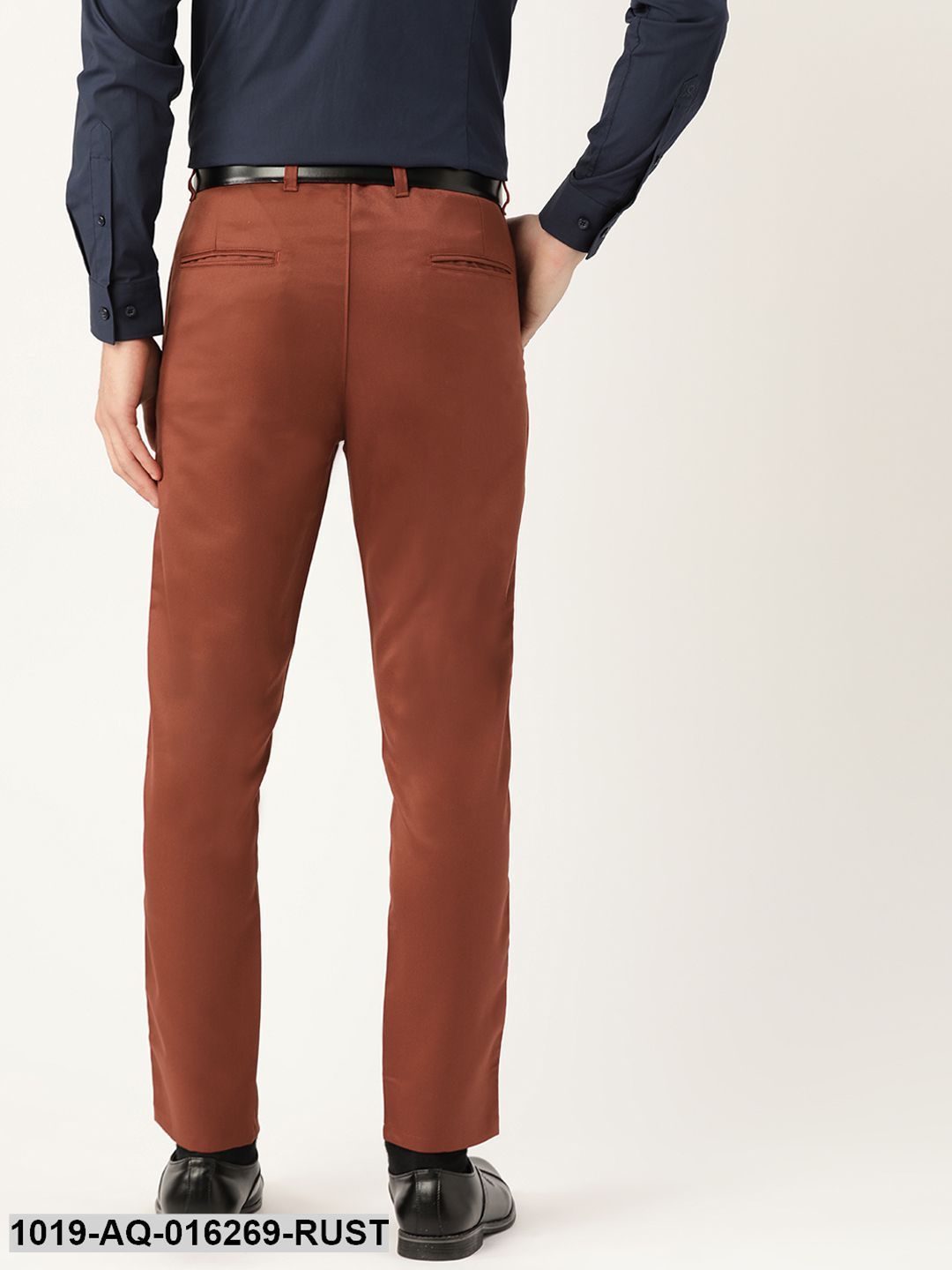 Men's Cotton Blend Rust Solid Formal Trousers - Sojanya