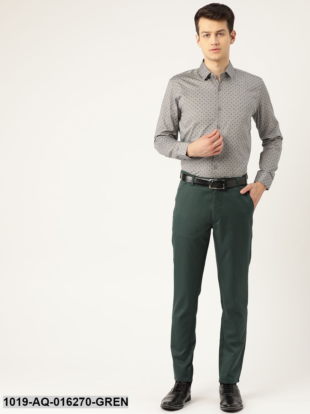 Men's Cotton Blend Bottle Green Solid Formal Trousers - Sojanya