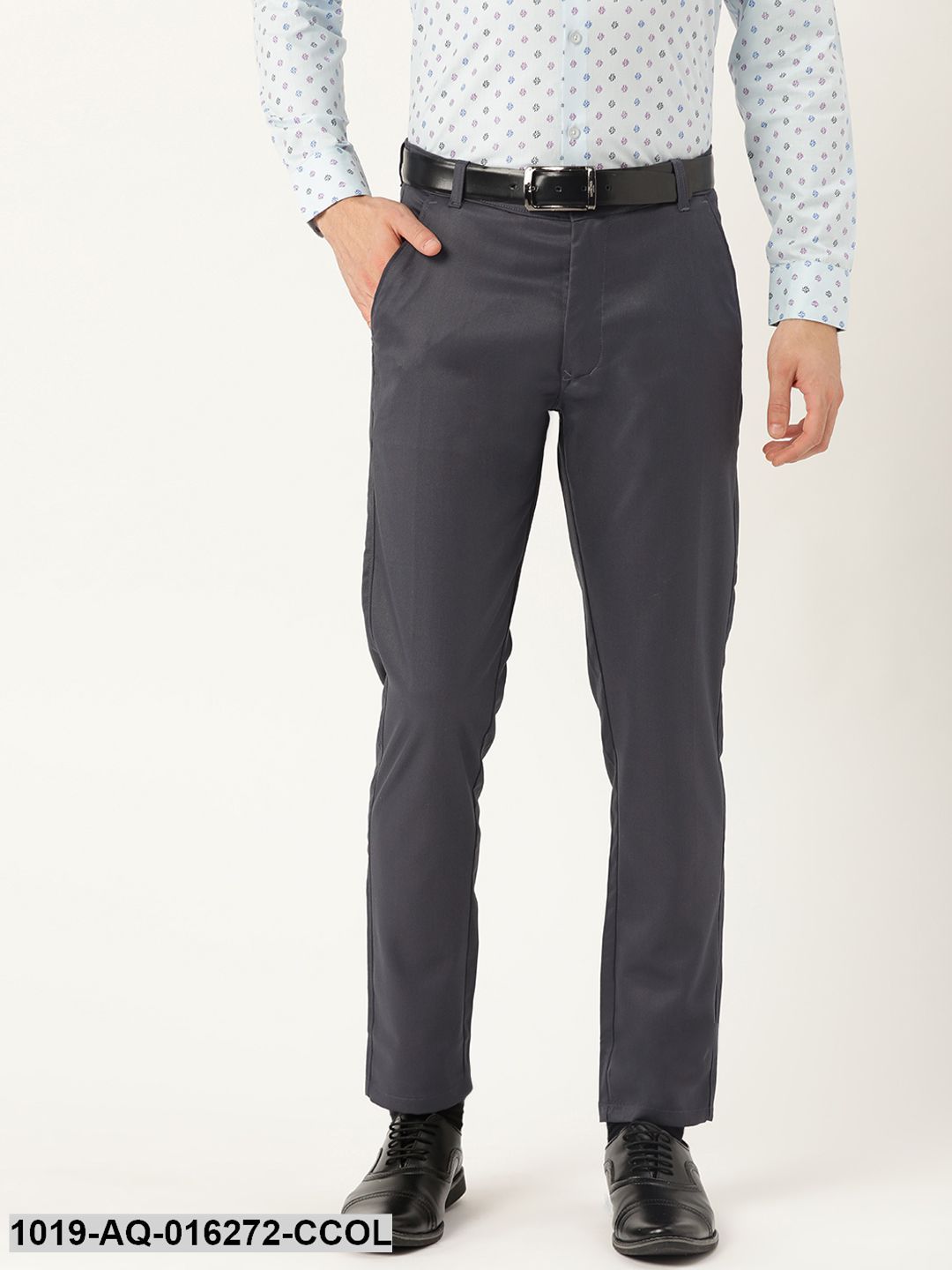 Men's Cotton Blend Charcoal Grey Solid Formal Trousers