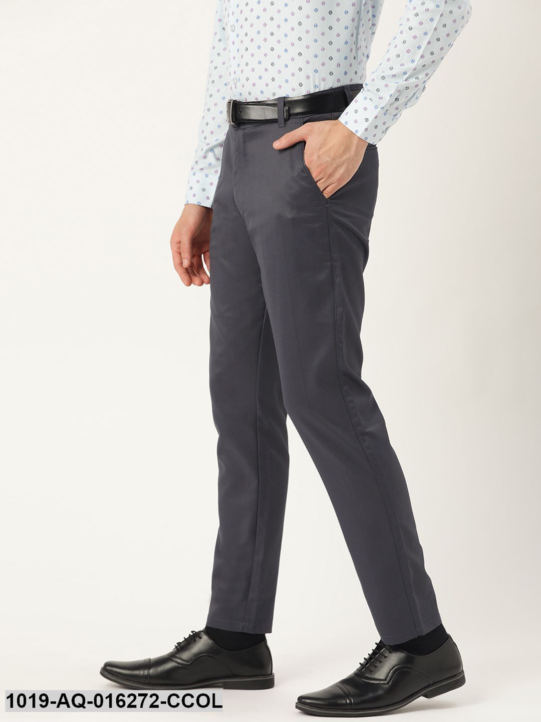 Men's Cotton Blend Charcoal Grey Solid Formal Trousers