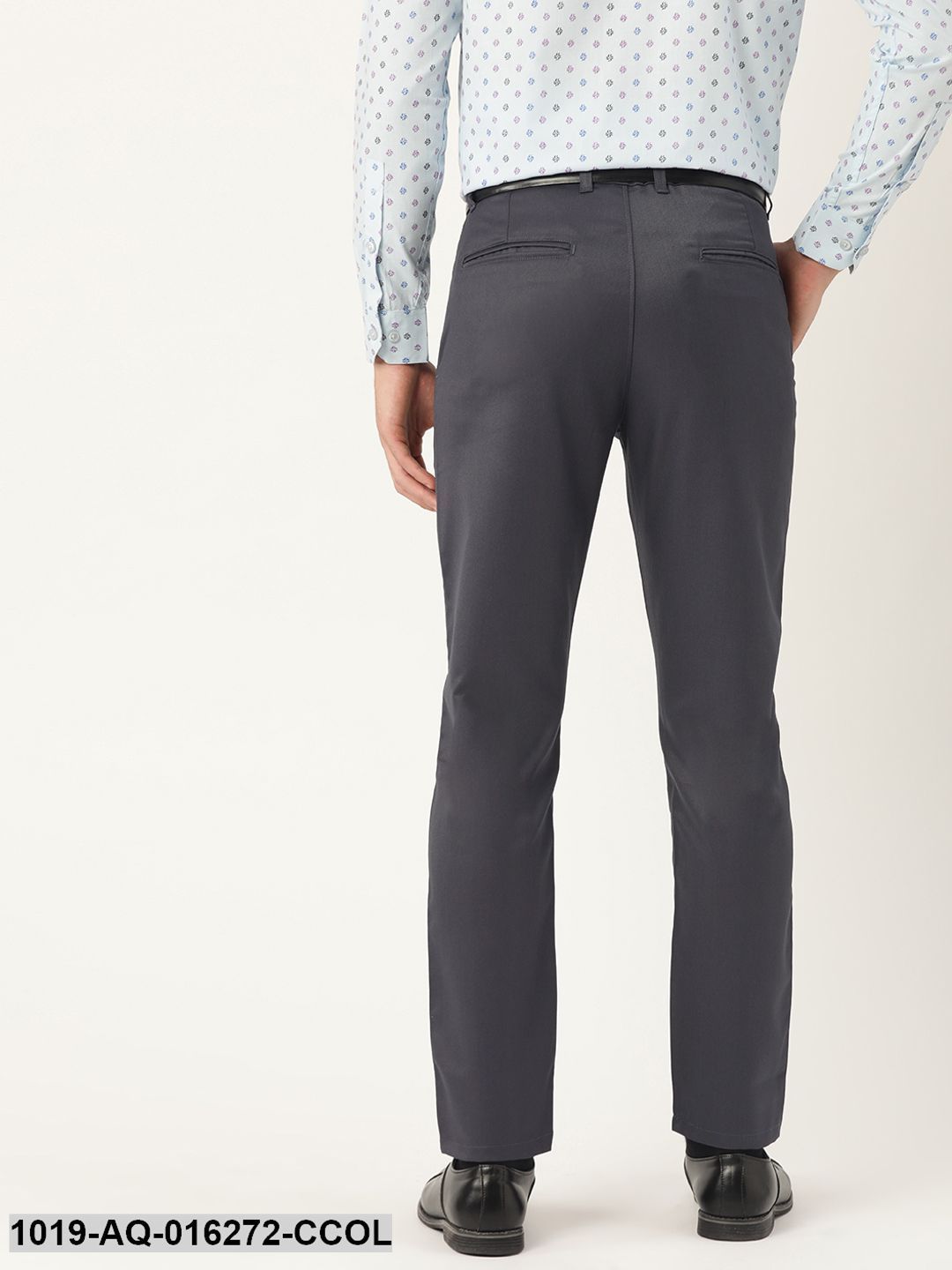 Men's Cotton Blend Charcoal Grey Solid Formal Trousers