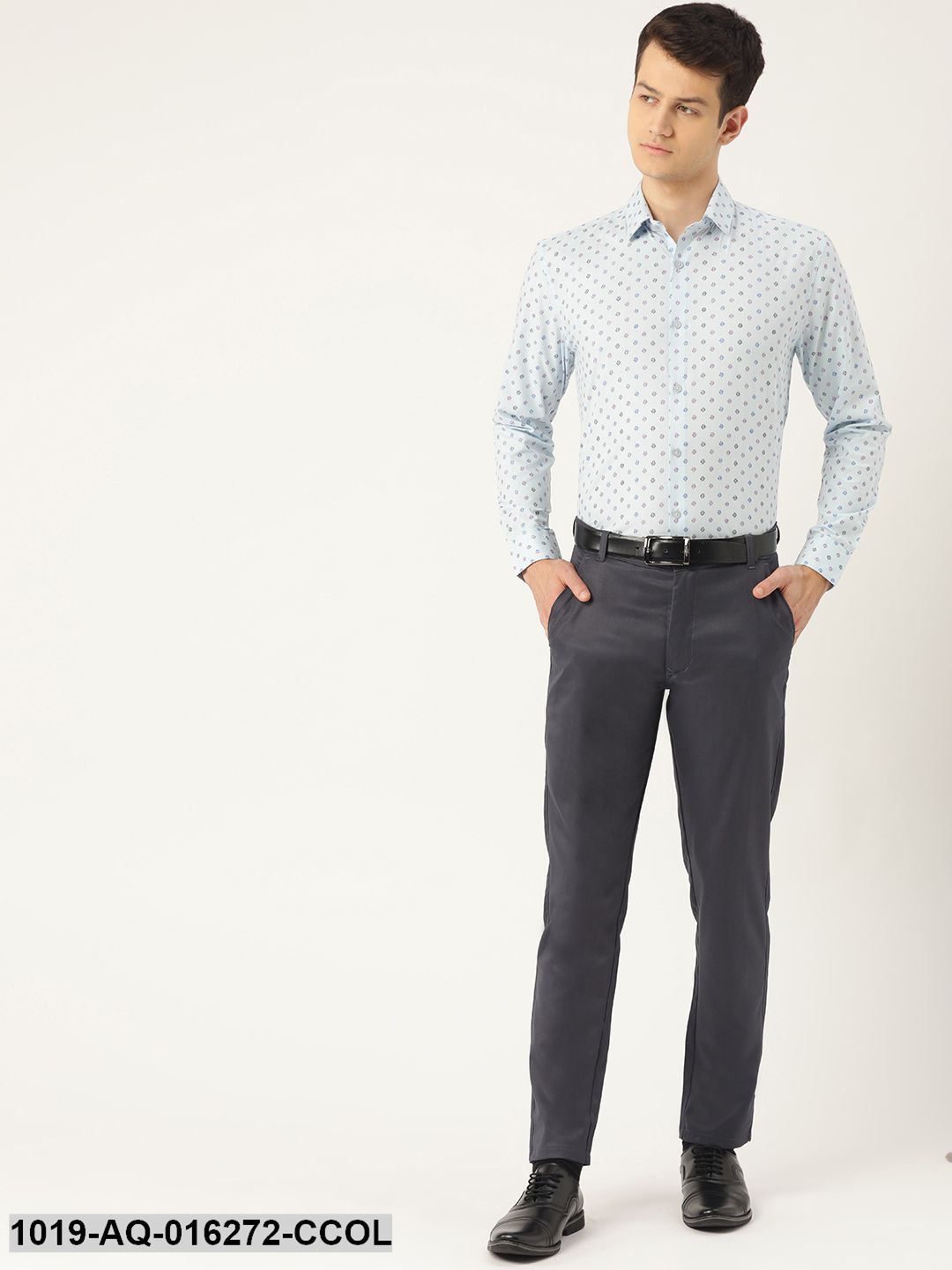 Men's Cotton Blend Charcoal Grey Solid Formal Trousers